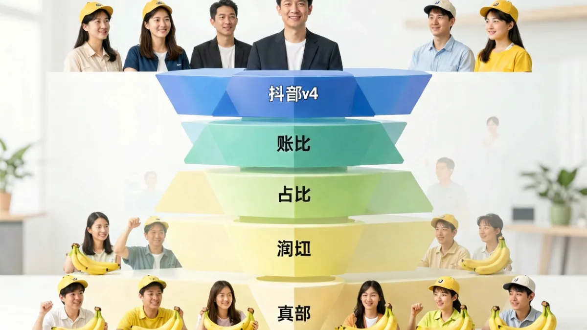 多个短视频平台创作者流量分布示意图，对比香蕉视频与抖音头部账号流量占比的差距